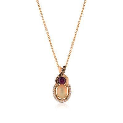 LeVian 14K Strawberry Gold® Neopolitan Opal and Raspberry Rhodolite® Pendant with Chocolate Diamonds® and Vanilla Diamonds®