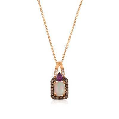 LeVian 14K Strawberry Gold® Neopolitan Opal and Raspberry Rhodolite® Pendant with Chocolate and Vanilla Diamonds®