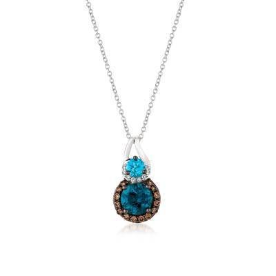 LeVian 14K Vanilla Gold® 1 1/2 ct Deep Sea Blue Topaz and 1/3ct Blue Topaz Pendant with Chocolate and Vanilla Diamonds®