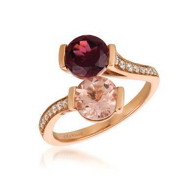 LeVian 14K Strawberry Gold® 1 1/2ct  Raspberry Rhodolite® and 7/8 ct Peach Morganite  Ring with Vanilla Diamonds® 1/6 cttw