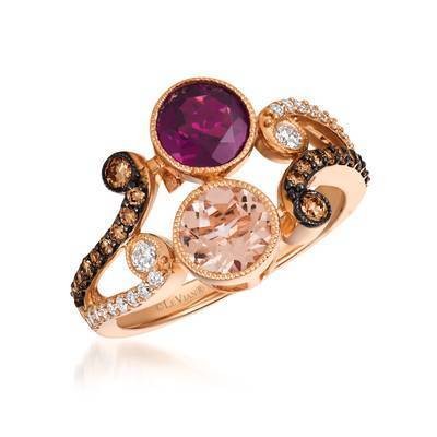 LeVian 14K Strawberry Gold® 1 ct Raspberry Rhodolite® and 1/2ct Peach Morganite  Ring with Chocolate Diamonds® 1/4 cttw, Vanilla Diamonds® 1/5 cttw