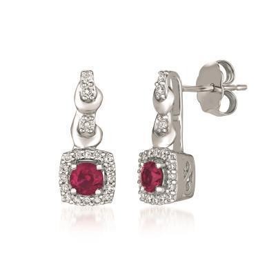 LeVian 14k Vanilla Gold Passion Ruby and Vanilla Diamond Drop Earring