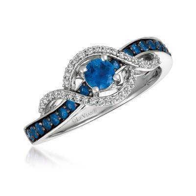 LeVian 14K Vanilla Gold® Blueberry Sapphire 1/2 cttw Ring with Vanilla Diamonds® 1/8 cttw