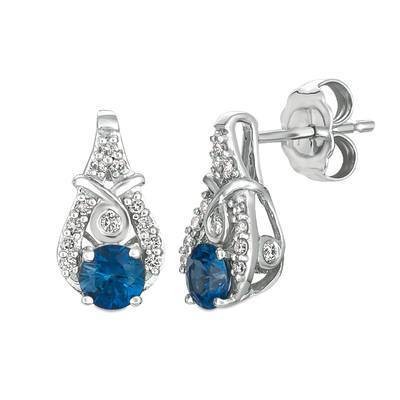 LeVian 14K Vanilla Gold® Blueberry Sapphire 1/2 cttw Earrings with Vanilla Diamonds® 1/6 cttw