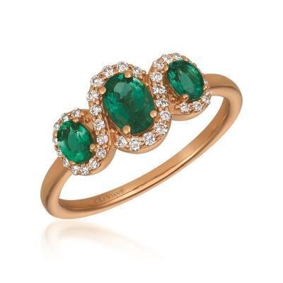 LeVian Costa Smeralda Emerald Three Stone Ring with Vanilla Diamond Halos