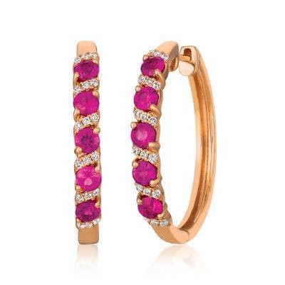 LeVian14K Strawberry Gold® Passion Ruby 7/8 cttw Earrings with Vanilla Diamonds® 1/8 cttw