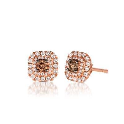 LeVian 14K Strawberry Gold® Earrings with Chocolate Diamonds® 1/6 cttw and Vanilla Diamonds® 1/4 cttw