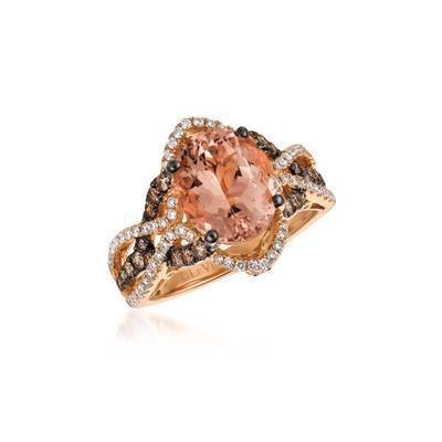 LeVian 14K Strawberry Gold® Peach Morganite 2 1/2 ct Ring with Chocolate Diamonds® 3/8 cttw and Vanilla Diamonds® 1/3 cttw