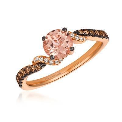 LeVian 14K Strawberry Gold® 1/2ct Peach Morganite Ring with Chocolate Diamonds® 1/5 cttw, Vanilla Diamonds® 1/20 cttw