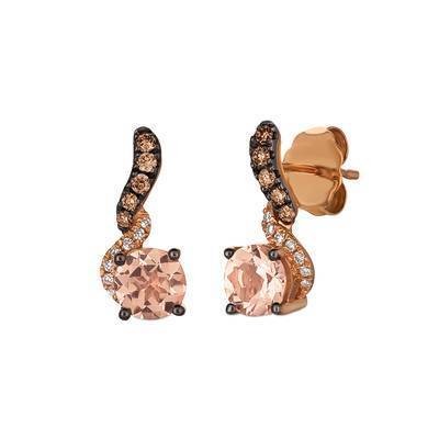 LeVian  14K Strawberry Gold® 3/4cttw  Peach Morganite Earrings with Chocolate Diamonds® 1/10 cttw, Vanilla Diamonds® 1/20 cttw