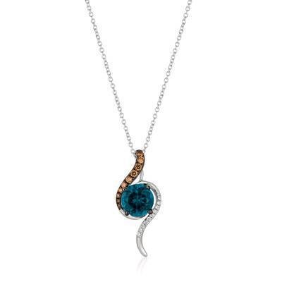 LeVian 14K Vanilla Gold® 2 ct Deep Sea Blue Topaz Pendant with Chocolate Diamonds® 1/6 cttw, Vanilla Diamonds® 1/20 cttw