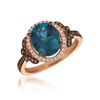 LeVian 3ct Deep Sea Blue Topaz Ring with Chocolate and Vanilla Diamonds
