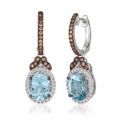LeVian 14K Vanilla Gold® Sea Blue Aquamarine® 1 7/8 cttw Earrings with Chocolate Diamonds® 1/5 cttw, Vanilla Diamonds® 1/6 cttw