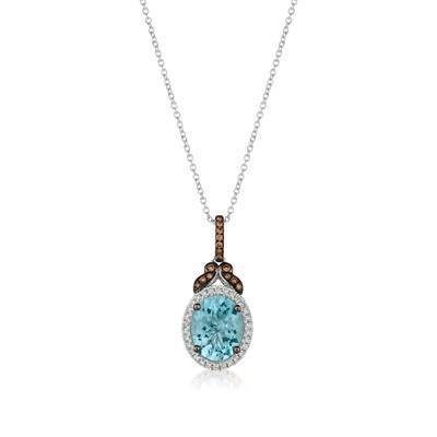 LeVian 14K Vanilla Gold® Sea Blue 2ct Aquamarine® Pendant with Chocolate Diamonds® 1/15 cttw, Vanilla Diamonds® 1/8 cttw