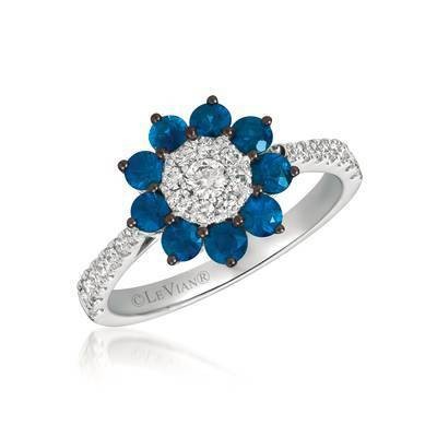 LeVian 14K Vanilla Gold® Blueberry Sapphire 7/8 cttw Ring with Vanilla Diamonds® 3/8 cttw