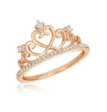 LeVian Heart Strawberry Gold Crown Ring with Vanilla Diamonds