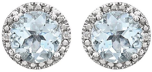 Sterling Silver Aquamarine & .01 CTW Diamond Earrings