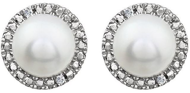Sterling Silver Freshwater Cultured Pearl & .01 CTW Diamond Earrings