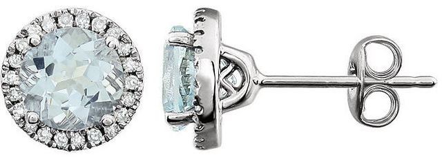 14kt White Gold Aquamarine & 1/8 CTW Diamond Earrings