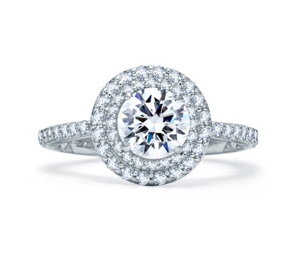 A. Jaffe Delicate Round Double Halo Quilted Engagement Ring