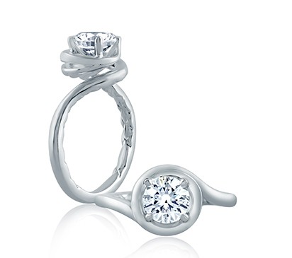 A. Jaffe Four Prong Round Wave-Inspired High Polish Engagement Ring