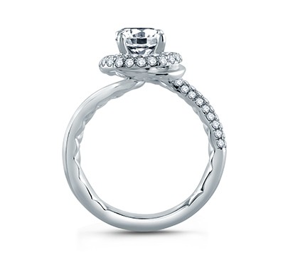 A. Jaffe Four Prong Round Wave-Inspired Half Pave Engagement Ring