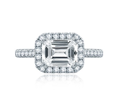 A. Jaffe East/West Emerald Cut Pave Halo Engagement Ring