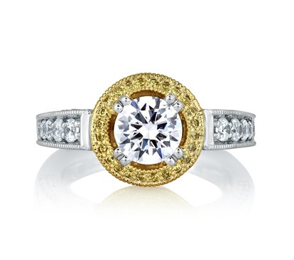 A. Jaffe Two Tone Diamond Encrusted Milgrain Engagement Ring