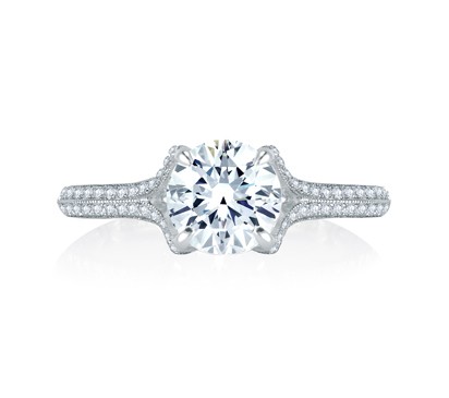 A. Jaffe Unique Split Shank Micro Pave Round Diamond Center Quilted Engagement Ring