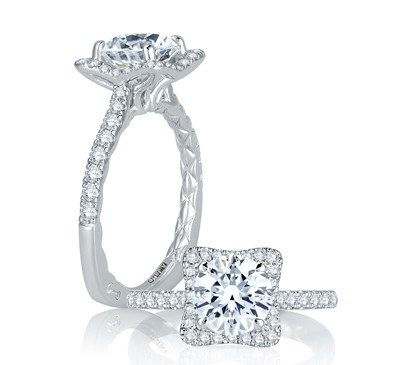 A. Jaffe Square Halo with French Round Diamond Center Quilted Engagement Ring