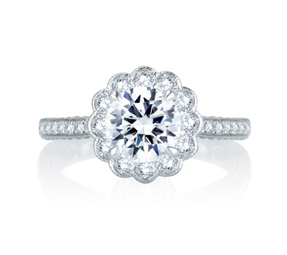 A. Jaffe Floral Inspired Hand Set Pave Halo Quilted Engagement Ring