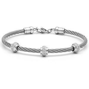Silver Diamond and Plain Steel Bracelet