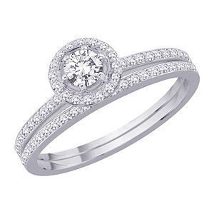 Elegant Round Cut Diamond Bridal Set 14k White Gold