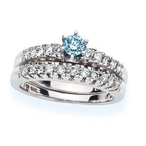 3/4 Carat Blue Diamond Bridal Set 14k White Gold