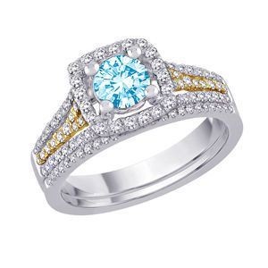Blue Diamond Bridal Set in Two Tone Gold