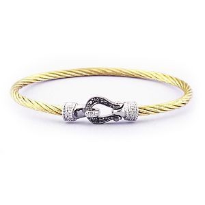 Yellow Stainless Steel Bracelet Black and White Diamond