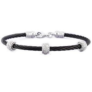 Silver Diamond Black Steel Bangle