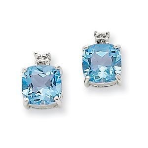14k White Gold Blue Topaz and Diamond Post Earrings