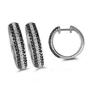 Dazzling Black and White Diamond Hoop Earrings