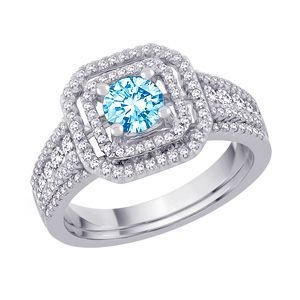 Blue Diamond Bridal Set in 14k White Gold