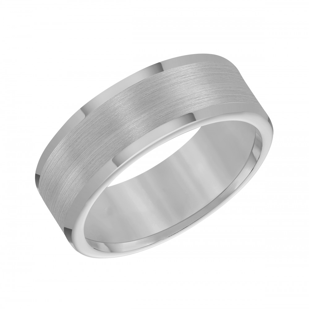 Grey Tungsten Carbide Satin Finish Flat Center Comfort Fit Wedding Band