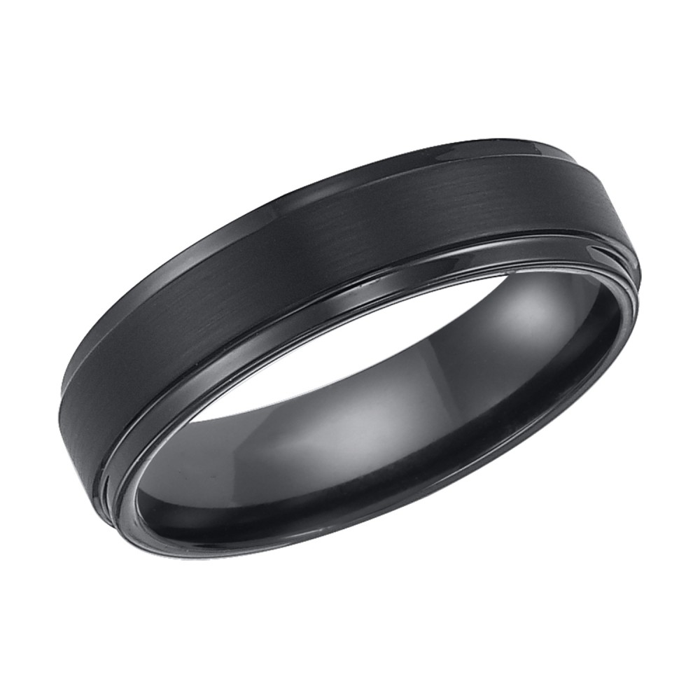 Black Step Edge Satin Finish Center Classic Wedding Band