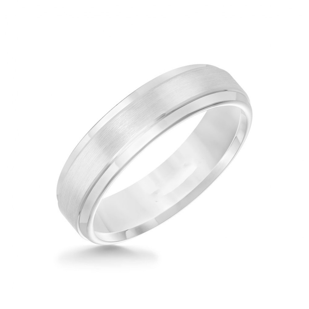 White Step Edge Satin Finish Center Classic Wedding Band