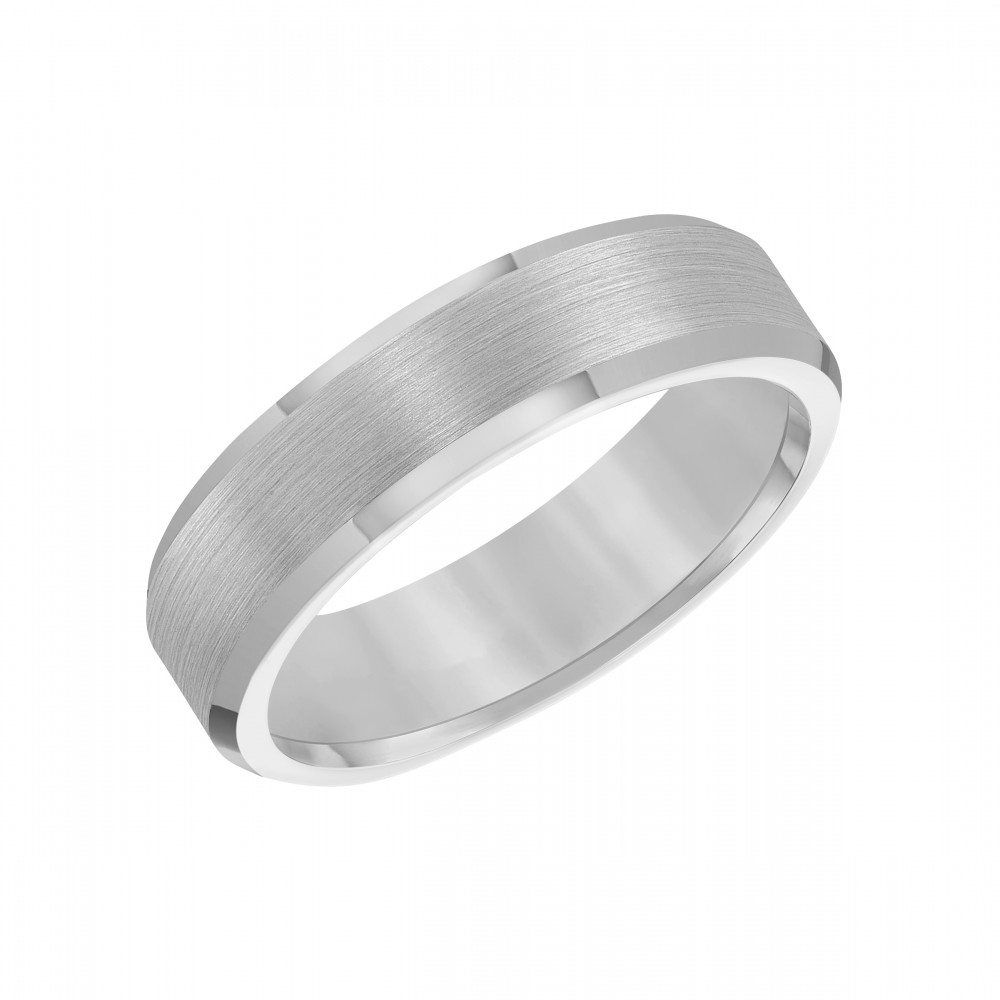 Gray Tungsten Carbide Bevel Edge Satin Center Classic Wedding Band