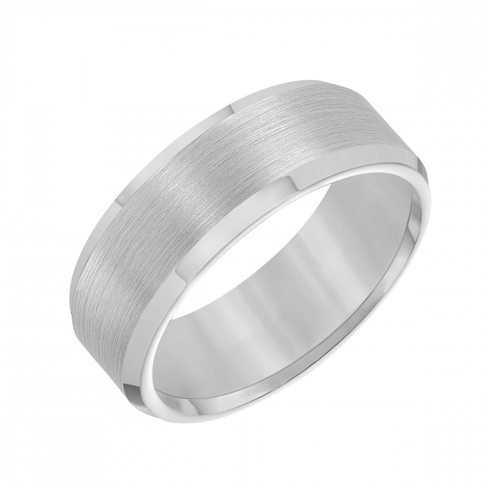 Gray Tungsten Carbide Bevel Edge Satin Finish Center Wedding Band