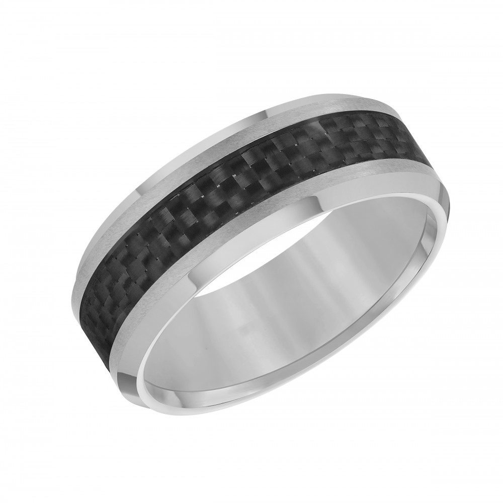 Bevel Edge Black Carbon Fiber Center Wedding Band