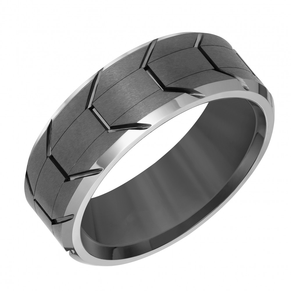 Bevel Edge Gunmetal Tire Tred Center Wedding Band