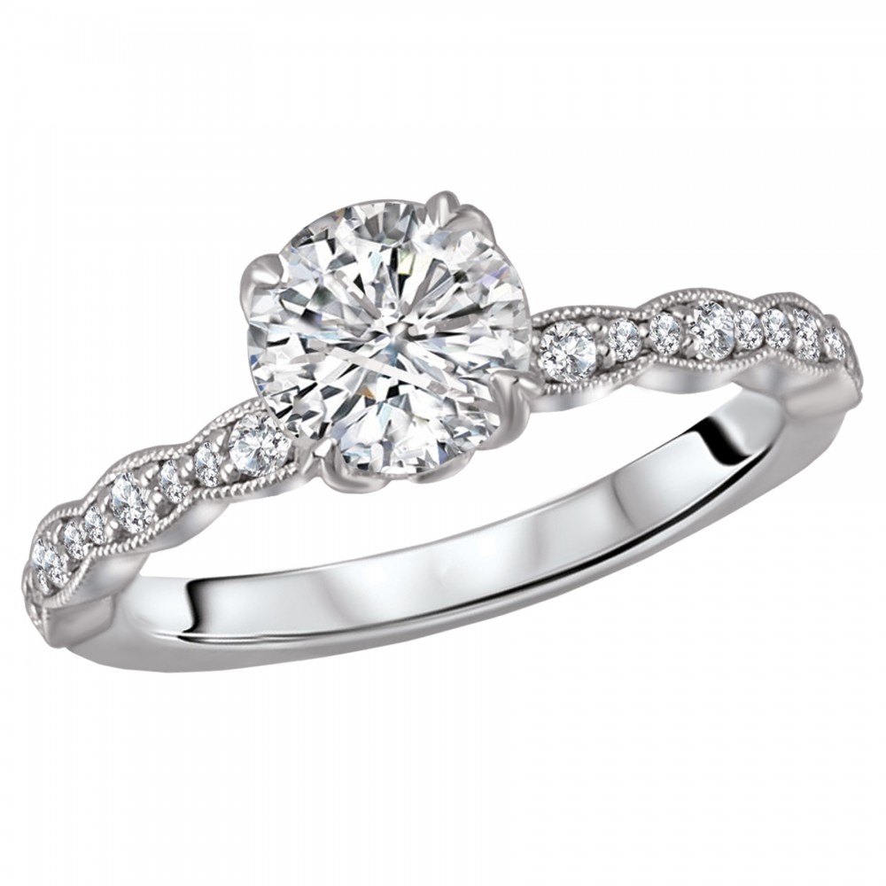 Classic Diamond Engagement Ring with Scalloped Shank