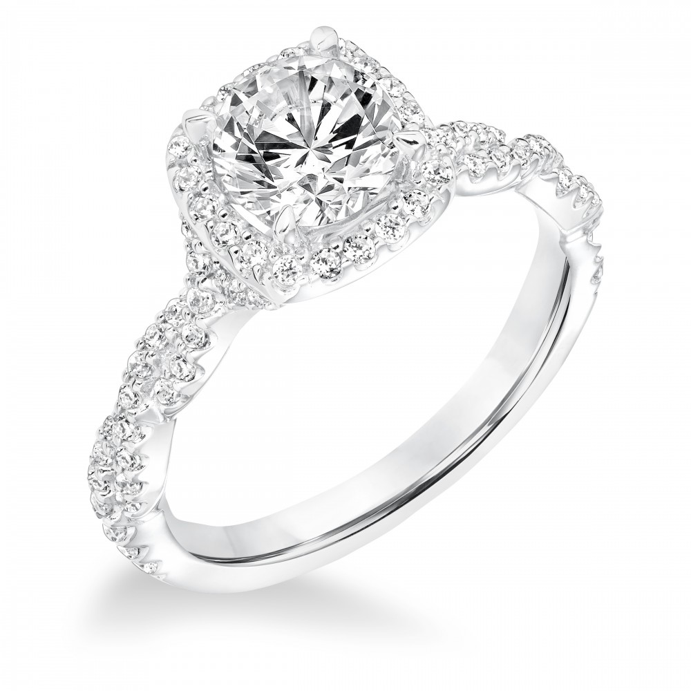 Twisted Round Diamond Engagement Ring with Cushion Halo
