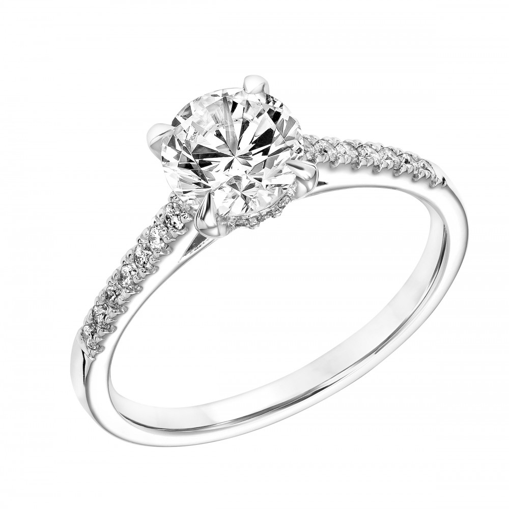 Round Diamond Cathedral Engagement Ring with Diamond Accented Head